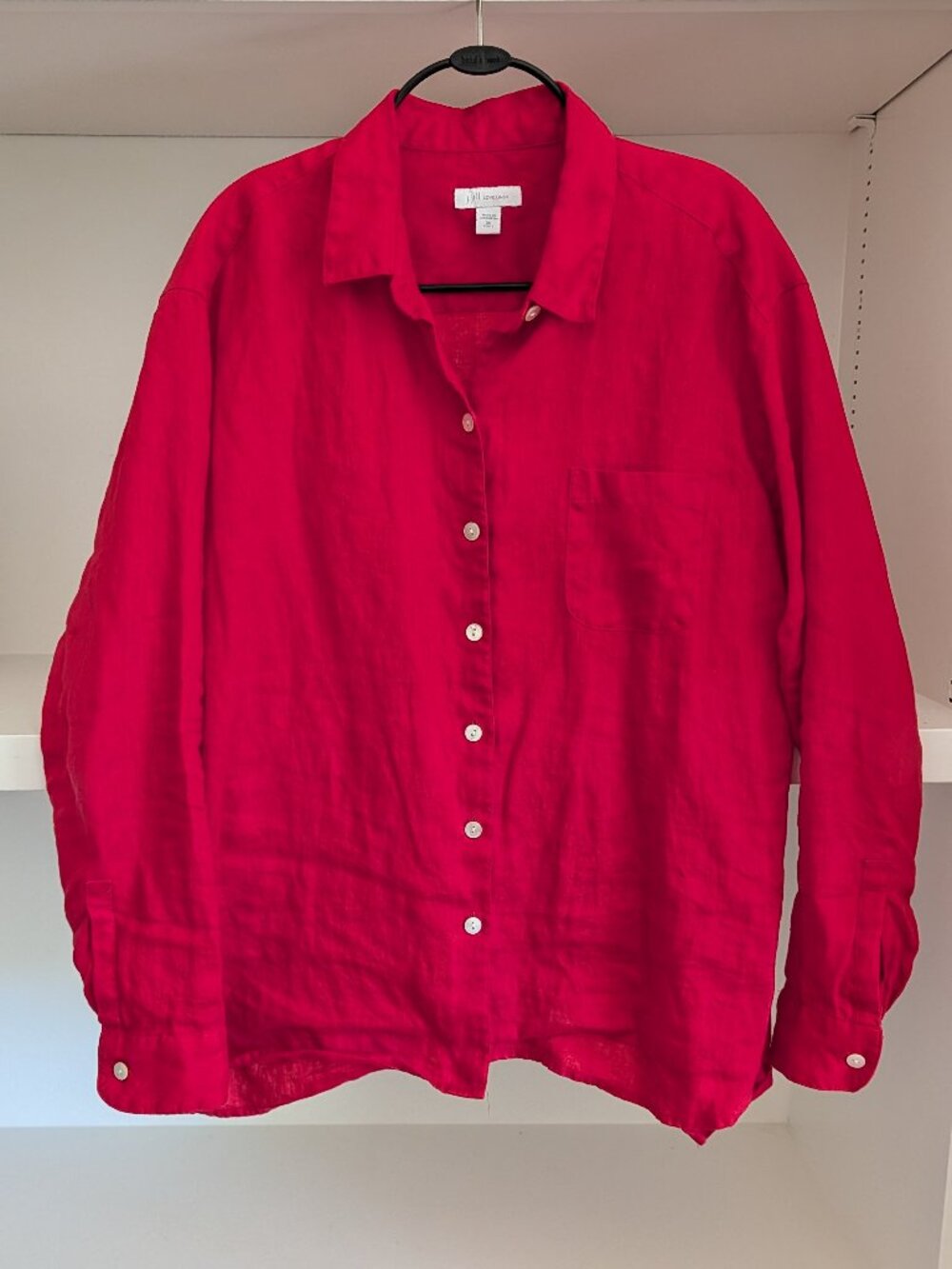 Talbots 100% Linen Poppy Red Long-Sleeve Button-Front Shirt